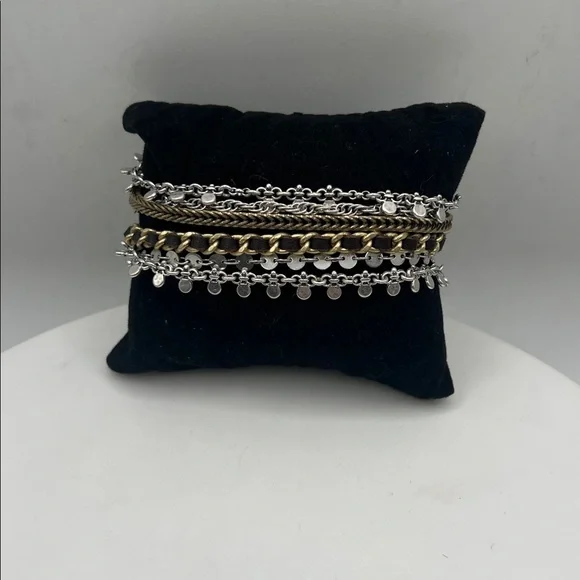 Lucky Brand Silver and Gold MultiChain Bracelet 7” 3” extend 7 inches 10 inches - Picture 1 of 3